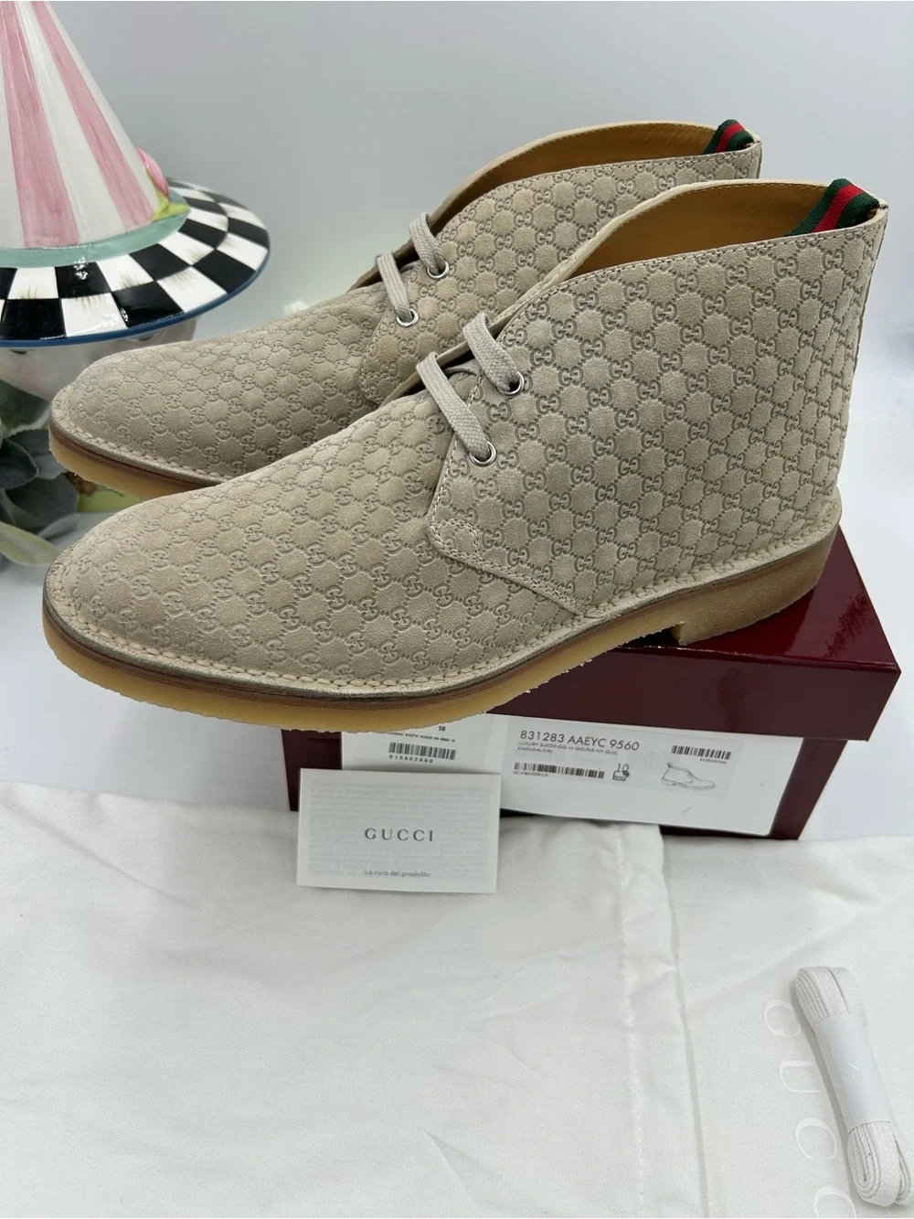 Men's Gucci, GG embossed desert boots size 10 made in Italy
